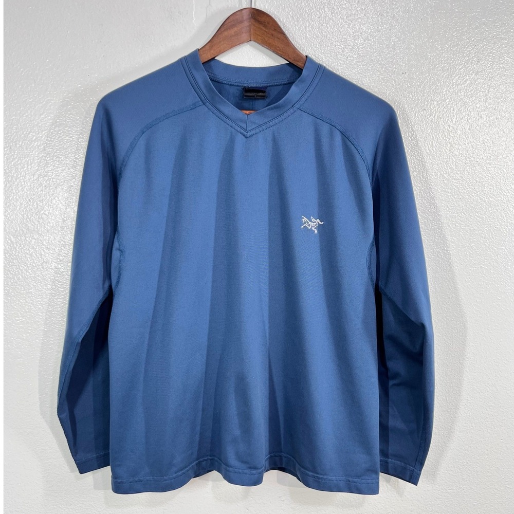 Vintage Arc'teryx Womens Large Blue V Neck Long Sleeve Performance Shirt Canada